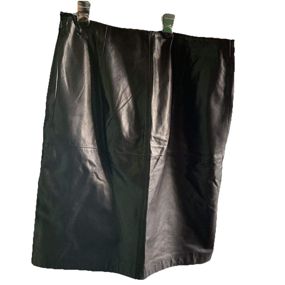 Ann Taylor Black Leather Lined Knee Length Pencil Skirt Petites 10P